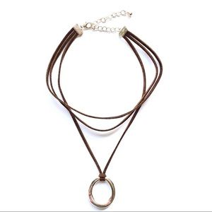 Brown Leather Silver Pendant Choker
